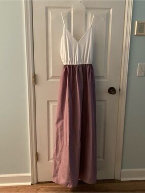 Two-Tone Maxi Dress — White Top with Purple Skirt